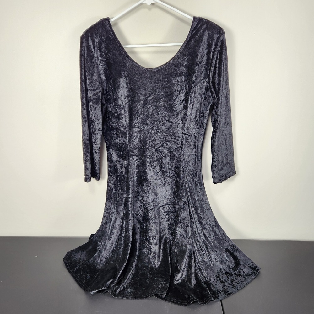 Zanoni Jalate Vintage M Black Crushed Velvet Cross Tie Back Dress Goth‎ Vampire